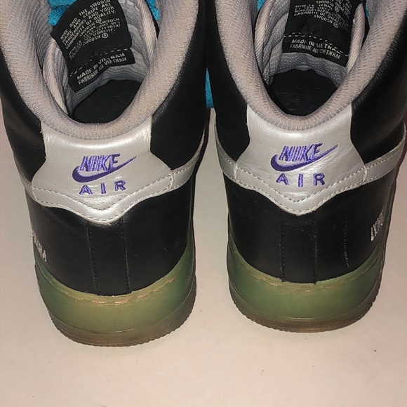 Size 9.5 Nike Air Force One High-Top Sneakers in Black with Blue Laces main image 5